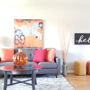 Bright and cheery.  How to place furniture in this room.