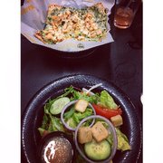 Side salad + artichoke spinach chicken flatbread.