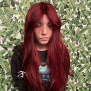 Vivid fashion all over hair color cut and blow out from black permanent hair dye.