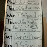 New specials on Wednesday-Friday-Sunday :) also 20% off all day-every day for veterans