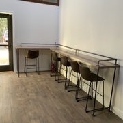 Plank bar tops with black iron
