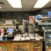 a counter with a variety of food items