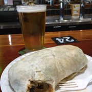 Vegetarian Aca burrito, spicy. And beer.