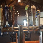 a row of beer taps