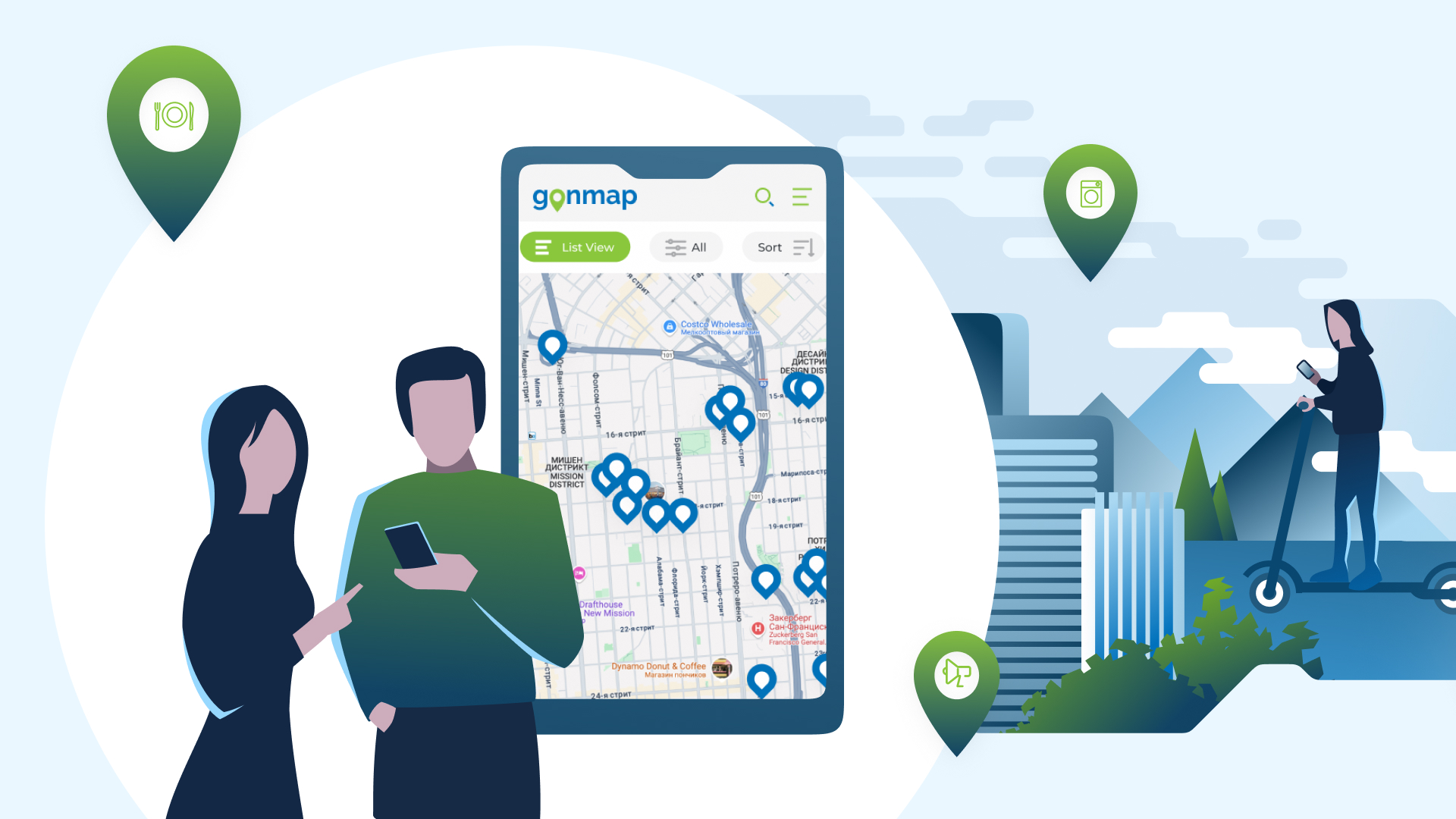 GONMAP app on phone and scooter